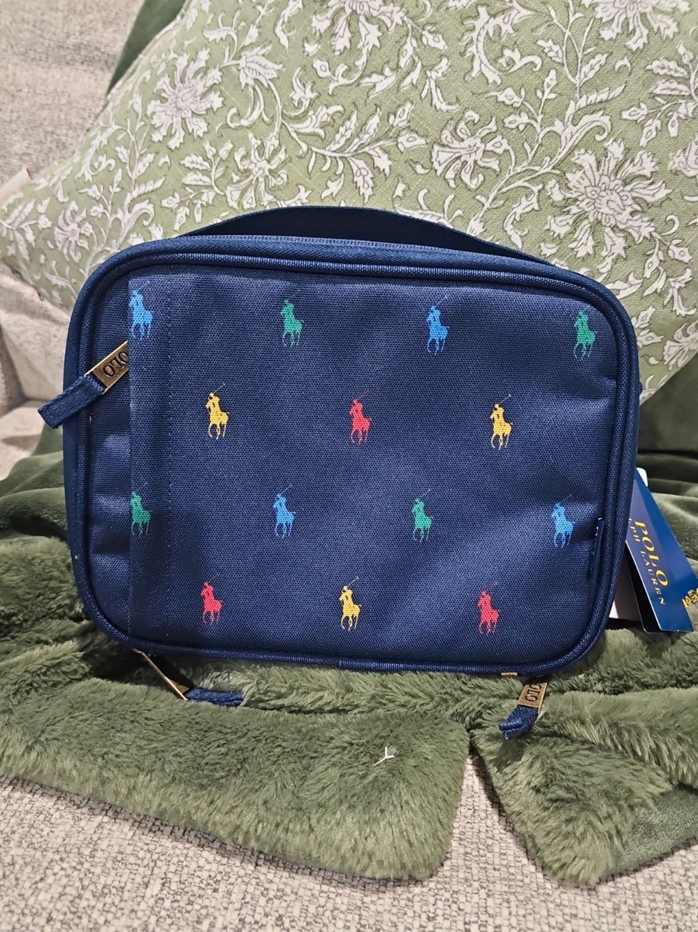 Polo by Ralph Lauren Navy Travel Pouch Multicolor Pony Embroidery Lunchbox Kids
